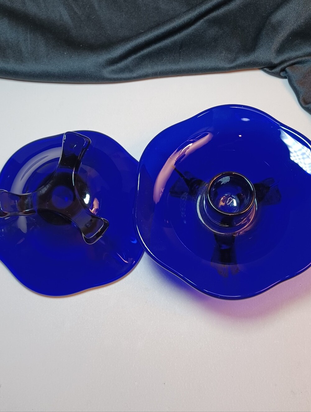Cobalt Blue Glass Pedestal Candlestick Holders-Set of 2 Vintage Indiana Glass